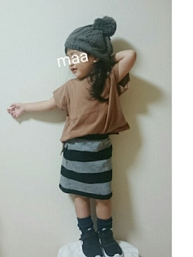 「ボーダースカート」｜「アイテム（ハンチング/ベレー帽）」を使った、marionさん（キッズ・90cm）の秋コーディネート