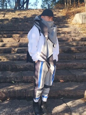 「ADER（アデル）のアイテム（帽子）」を使った、OR Huangさん（メンズ・175cm）の冬コーディネート