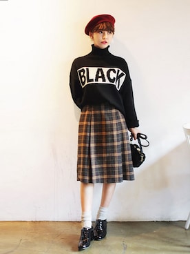 「アイテム（ハンチング/ベレー帽、レッド系）」を使った、ディーホリックさん（レディース・168cm）の冬コーディネート