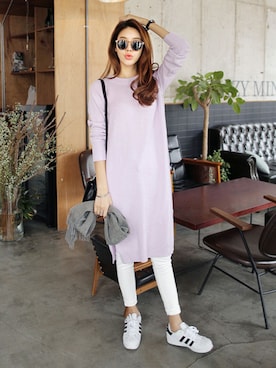 「アイテム（ワンピース/ドレス、パープル系）」を使った、ディーホリックさん（レディース・169cm）の冬コーディネート