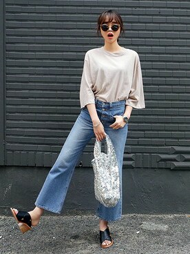 「アイテム（トートバッグ、シルバー系）」を使った、ディーホリックさん（レディース・166cm）の夏コーディネート