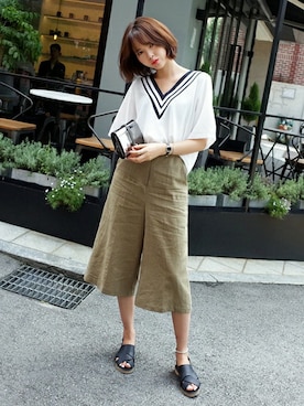 「Vネック」｜ディーホリックさん（レディース・166cm）の夏コーディネート