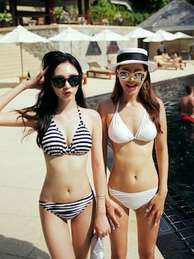 「アイテム（水着/着物・浴衣、ブルー系）」を使った、ディーホリックさん（レディース・168cm）の夏コーディネート