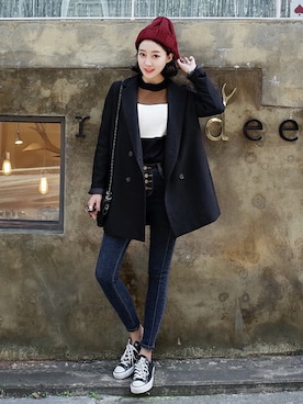 「DHOLIC（ディーホリック）のアイテム（ニットキャップ/ビーニー）」を使った、ディーホリックさん（レディース・164cm）の秋コーディネート