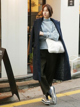 「ウールパンツ」｜「アイテム（ジャケット/アウター）」を使った、ディーホリックさん（レディース・163cm）の冬コーディネート