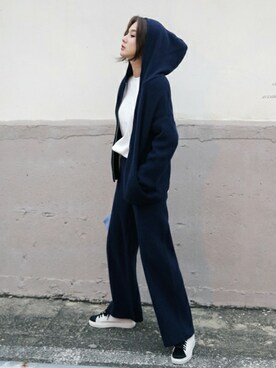 「DHOLIC（ディーホリック）のアイテム（パーカー）」を使った、ディーホリックさん（レディース・163cm）の冬コーディネート