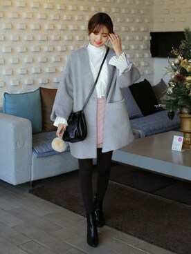 「DHOLIC（ディーホリック）のアイテム（ノーカラージャケット）」を使った、ディーホリックさん（レディース・166cm）の冬コーディネート