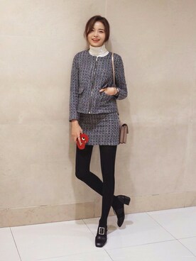 「DHOLIC（ディーホリック）のアイテム（ノーカラージャケット）」を使った、ディーホリックさん（レディース・166cm）の冬コーディネート