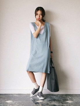 「ルーズフィット」｜「アイテム（ワンピース/ドレス）」を使った、ディーホリックさん（レディース・163cm）の冬コーディネート