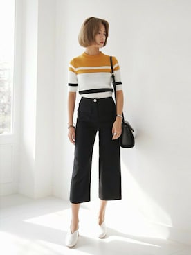 「ボーダーニット」｜ディーホリックさん（レディース・165cm）の冬コーディネート