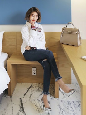 「DHOLIC（ディーホリック）の新作10％OFF（Tシャツ/カットソー）」を使った、ディーホリックさん（レディース・165cm）の冬コーディネート