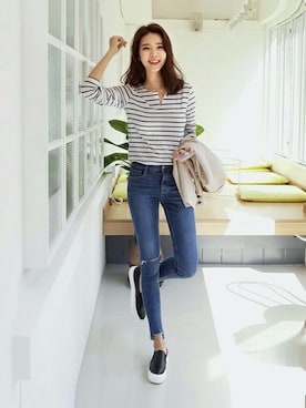 「DHOLIC（ディーホリック）の新作10％OFF（Tシャツ/カットソー）」を使った、ディーホリックさん（レディース・169cm）の春コーディネート