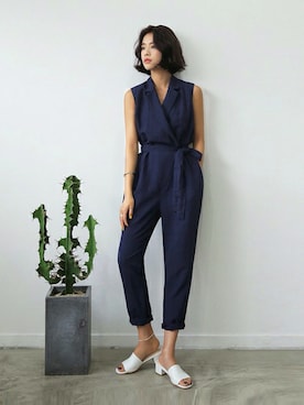 「アイテム（つなぎ/オールインワン）」を使った、ディーホリックさん（レディース・165cm）の春コーディネート