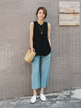 「DHOLIC（ディーホリック）のアイテム（ベスト）」を使った、ディーホリックさん（レディース・163cm）の春コーディネート