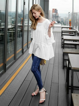 「DHOLIC（ディーホリック）の新作10％OFF（Tシャツ/カットソー）」を使った、ディーホリックさん（レディース・159cm）の夏コーディネート