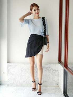 「DHOLIC（ディーホリック）の新作10％OFF（Tシャツ/カットソー）」を使った、ディーホリックさん（レディース・169cm）の夏コーディネート