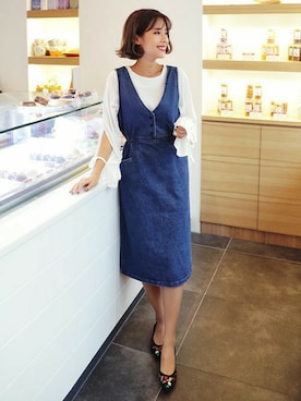 「アイテム（ワンピース、ブルー系）」を使った、ディーホリックさん（レディース・165cm）の秋コーディネート