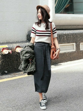 「DHOLIC（ディーホリック）の新作10％OFF（Tシャツ/カットソー）」を使った、ディーホリックさん（レディース・169cm）の秋コーディネート