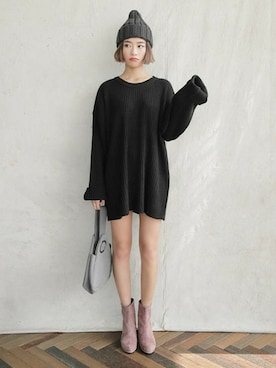 「DHOLIC（ディーホリック）のアイテム（ニットキャップ/ビーニー）」を使った、ディーホリックさん（レディース・165cm）の秋コーディネート