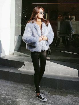 「アイテム（レギンス/スパッツ）」を使った、ディーホリックさん（レディース・169cm）の冬コーディネート