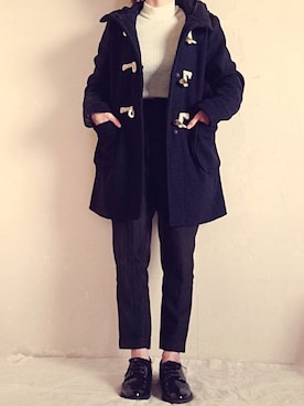 「ウエストイン」｜「アイテム（ダッフルコート）」を使った、akiさん（レディース・155cm）の冬コーディネート