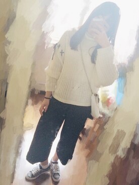 「GU（ジーユー）の（GU）ワイドクロップドパンツＡ（WOMEN ⁄ ガウチョパンツ・ワイドパンツ）」を使った、Flower.Jさん（レディース・166cm）の春コーディネート