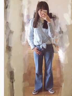「UNIQLO（ユニクロ）のアイテム（トップス、ホワイト系）」を使った、Flower.Jさん（レディース・166cm）の春コーディネート