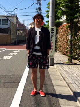 「rag & bone（ラグアンドボーン）のアイテム（Tシャツ/カットソー）」を使った、Kazuhiro Umedaさん（メンズ・180cm）の春コーディネート