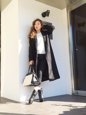 「LE CIEL BLEU（ルシェルブルー）のアイテム（Tシャツ/カットソー、ホワイト系）」を使った、片山夏実さん（レディース・158cm）の秋コーディネート