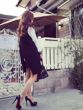 「Christian Louboutin（クリスチャンルブタン）のアイテム（パンプス、ブラック系）」を使った、片山夏実さん（レディース・158cm）の冬コーディネート