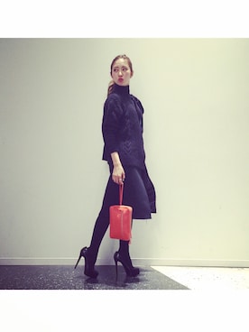 「Sacai（サカイ）のアイテム（ワンピース、ブラック系）」を使った、片山夏実さん（レディース・158cm）の春コーディネート