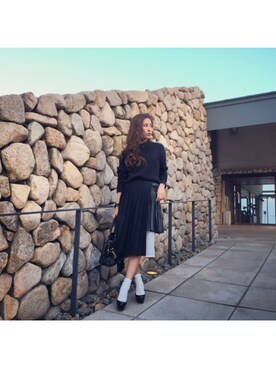 「SLY（スライ）のアイテム（ニット/セーター、ブラック系）」を使った、片山夏実さん（レディース・158cm）の春コーディネート