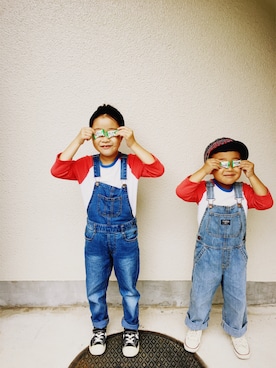 「GLOBAL WORK（グローバルワーク）のアイテム（オールインワン・サロペット）」を使った、him-mamさん（キッズ・100cm）の秋コーディネート