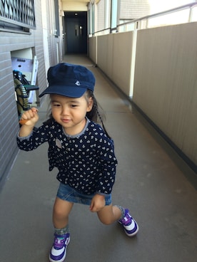 「PETIT BATEAU（プチバトー）のアイテム（キャスケット）」を使った、ri_______*さん（キッズ・90cm）の秋コーディネート