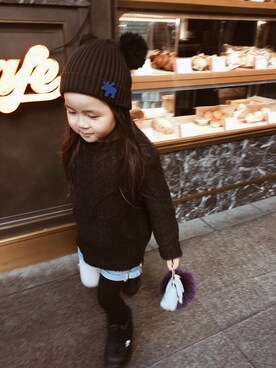 「Mini Rodini（ミニロディーニ）のアイテム（ニットキャップ/ビーニー）」を使った、ri_______*さん（キッズ・90cm）の秋コーディネート