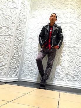 「おとなコーデ」｜「アイテム（ライダースジャケット）」を使った、Daiki habaさん（メンズ・165cm）の秋コーディネート