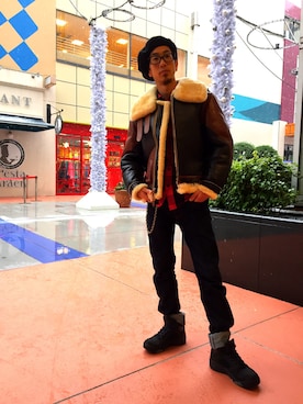 「AVIREX（アヴィレックス）のアイテム（ハンチング/ベレー帽）」を使った、Daiki habaさん（メンズ・165cm）の秋コーディネート