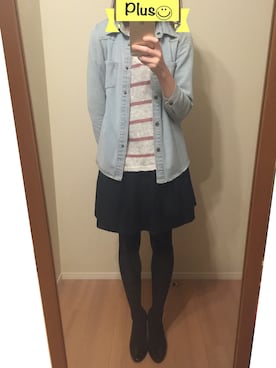 「福袋コーデ」｜「アイテム（デニムジャケット）」を使った、プラス◡̈⃝︎さん（レディース・163cm）の冬コーディネート