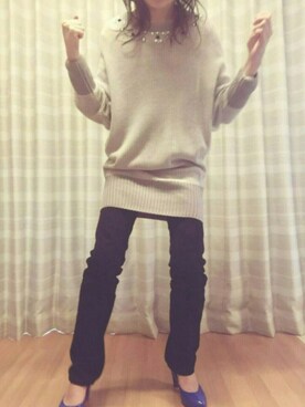 「ロングニット」｜「アイテム（その他）」を使った、プラス◡̈⃝︎さん（レディース・163cm）の春コーディネート