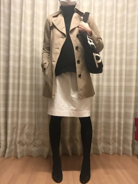 「仕事着」｜「アイテム（トレンチコート）」を使った、プラス◡̈⃝︎さん（レディース・163cm）の冬コーディネート