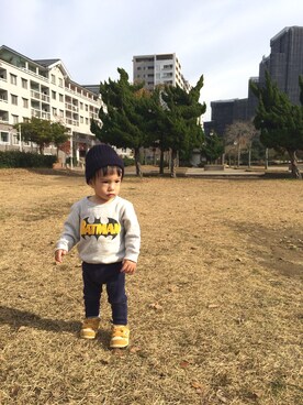 「1歳3ヶ月」｜「アイテム（スウェット）」を使った、HIROさん（キッズ・80cm）の冬コーディネート