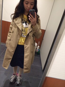 「白タイツ」｜「アイテム（トレンチコート）」を使った、これちゃんさん（レディース・153cm）の冬コーディネート