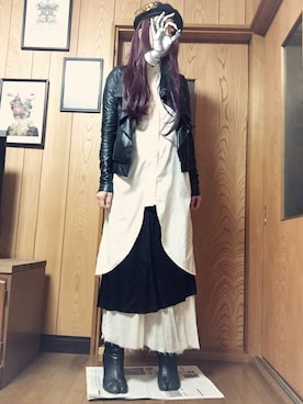 「RICK OWENS」｜「アイテム（ハンチング/ベレー帽）」を使った、むーさん（レディース・164cm）の春コーディネート