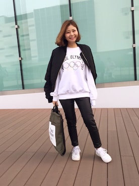 「STYLENANDA（スタイルナンダ）のアイテム（ナイロンジャケット）」を使った、ひとみさん（レディース・153cm）の秋コーディネート
