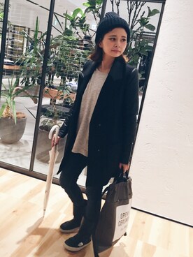 「ニットトップス」｜「アイテム（その他アウター）」を使った、ひとみさん（レディース・153cm）の冬コーディネート