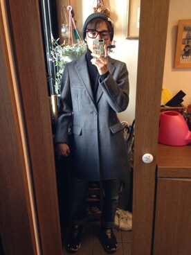 「505」｜「アイテム（チェスターコート）」を使った、taiyo-smileさん（メンズ・165cm）の冬コーディネート