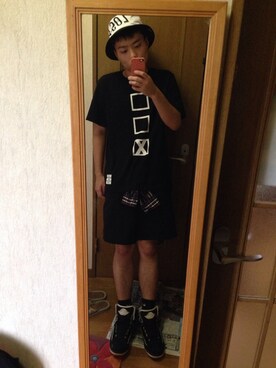 「STAMPD（スタンプド）のアイテム（ハット、ブラック系）」を使った、nozomuさん（メンズ・170cm）の夏コーディネート