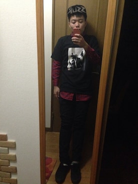 「Supreme （シュプリーム）のアイテム（Tシャツ/カットソー、ブラック系）」を使った、nozomuさん（メンズ・170cm）の秋コーディネート