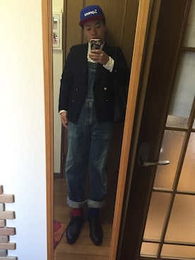 「BOBSON（ボブソン）のアイテム（オールインワン・サロペット）」を使った、nozomuさん（メンズ・170cm）の冬コーディネート