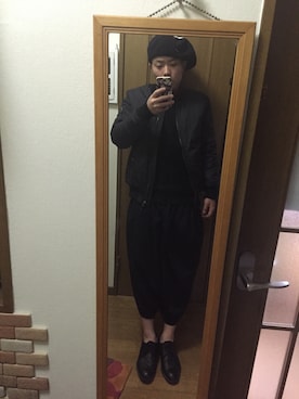 「BLACK COMME des GARCONS（ブラックコムデギャルソン）のアイテム（その他パンツ、ブラック系）」を使った、nozomuさん（メンズ・170cm）の冬コーディネート